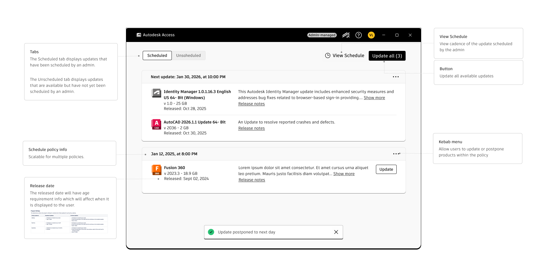 Scheduled Updates — design annotations overview